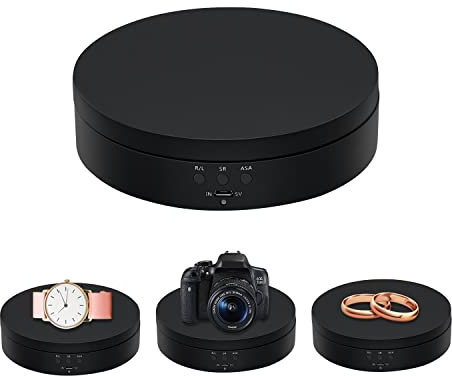 Mcbazel Drehteller Elektrisch 360 Grad Elektrischer Drehteller 13.8cm Motorisierter Drehständer Display-Tisch zur Präsentation von Schmuck, Uhren, digitalen Produkten（Schwarz）