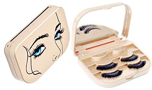 JYHi False Eyelash Storage Case with Mirror Lash Organizer Holder Box Empty Makeup Cosmetic Travel Case and Eyelash Tweezers Lash Container (Gold)