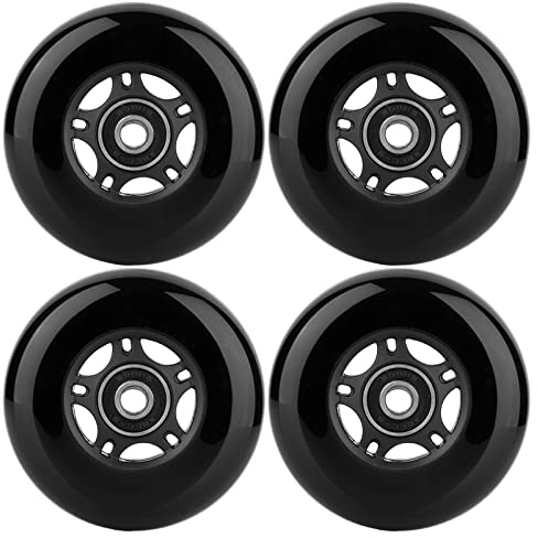 WHEELCOME Inline Skate Wheels with Bearings ABEC-9 and Floating Spacers for Blades Roller Hockey Skates, 85A Indoor & Outdoor, 64mm/70mm/72mm/76mm/80mm Dia, 4-Pack (Black, 80mm)