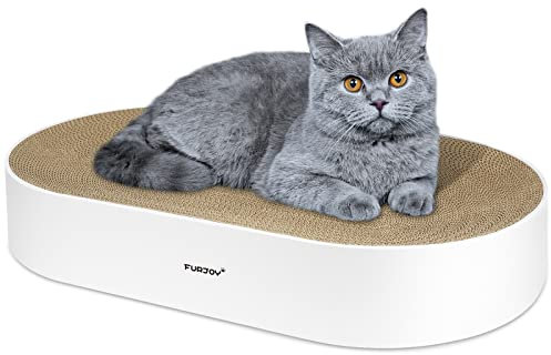 Furjoy Katzen Kratzbrett, 63 x 35 x 10 cm, Ovale Kratzmöbel, Kratzmatte, Lounge, Kratzschale für Katzen mit Katzenminze [ Home Clean Design mit Kratzbox]