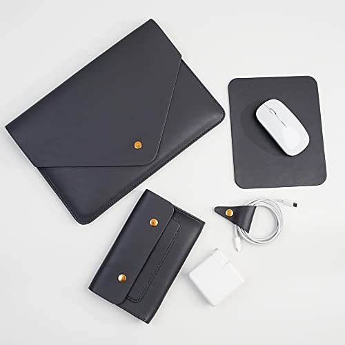 Benfan Laptop-Hülle aus Leder, 33 cm (13 Zoll), kompatibel für MacBook Air M2,13 MacBook Pro M2, Surface Pro 3 4 5 6 7, Dell XPS 13 mit Kleiner Tasche, Mauspad und Kabel-Organizer, Farbe Darar K Grau