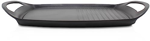 Krüger Aluguss-Grillplatte Delta 47x29cm - Grill-Platte mit Antihaft-Versiegelung und halbseitigem Rillenboden für Grill-Effekt - für schonendes Garen und fettarmes Braten