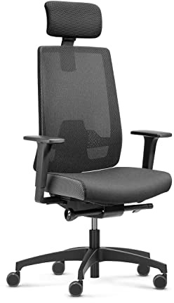 Dauphin Indeed Performance, ergonomischer Bürostuhl mit tiefenverstellbarer Lordosenstütze, höhenverstellbarer Kopfstütze, 2F-Armlehnen, ergonomischer Drehstuhl (Netzrückenlehne, mit Kopfstütze)