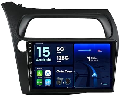 JOYX - [8-Core, 6G+128G] - Android 12 IPS Autoradio pour Honda Civic (2006-2012) - sans Fil Carplay + Android Auto - LED Caméra + MIC - 2 Din 9 Pouce - DSP Dab Volant WLAN 360-Caméra Fast-Boot AHD 4G