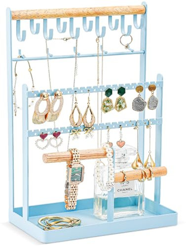 Procase Espositore Gioielli Supporto Per Gioielli, Multifunzionale Supporto per collana a 5 livelli con 15 ganci Torre di esposizione di gioielli Rack di stoccaggio ad albero -Skyblue