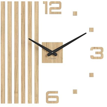 Cander Berlin MNU 2760 P XXL Wanduhr lautlos 60 cm Holzfurnier Eiche Wohnzimmer analog ohne Ticken Wandtattoo