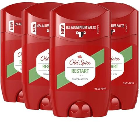 Old Spice Restart Deodorant Stick for Men 50 ml, 48 Hour Freshness 0% Aluminium Salts No White Residue and Yellow Stains, Long lasting freshness everybody wants (PACK OF 4)