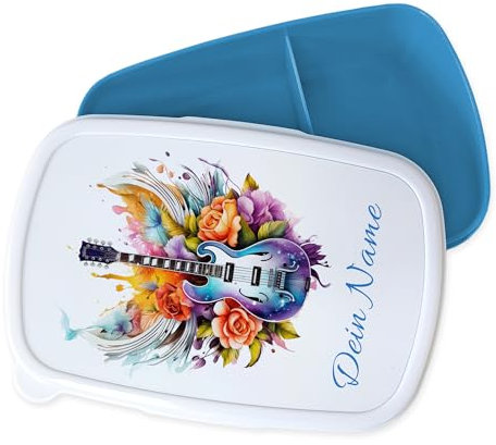 GRAZDesign Fiambrera infantil con diseño de guitarra eléctrica y nombre personalizado, regalo para la escuela y la guardería, color azul