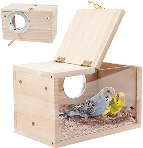 Perttypet Wellensittich Nistkasten, Hölzerne Vogelzuchtbox Transparente Design, Vogelzucht Brutkasten Vogelhaus für Kleine Vögel Wie Finken, Wellensittiche, Kanarienvögel Usw （Trompete）