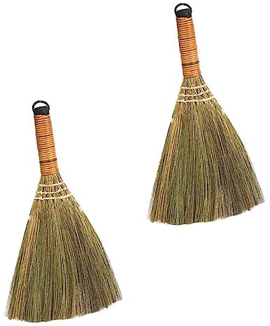 Healeved 2pcs Natural Material Wooden Pole Broom Soft Bristles for Kitchen and Desk Cleaning