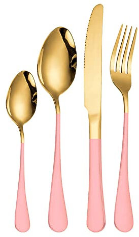 Cutlery Set, Stainless Steel Flatware Set,transparent plastic, Spoon Knife and Fork Set,16-Piece Modern Kitchen Silverware Tableware Set Service for 4 People,18/10 Stainless Steel Flatware Set,Titaniu