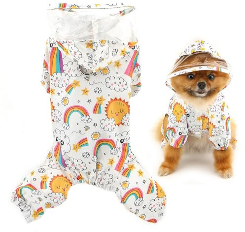 SMALLLEE_LUCKY_STORE Wasserdichter Hunde-Regenmantel für kleine Hunde mit transparenter Kapuze und Leine, D-Ring, leichte Haustier-Regenjacke, Welpenponcho, Chihuahua-Kleidung, Weiß, Größe L
