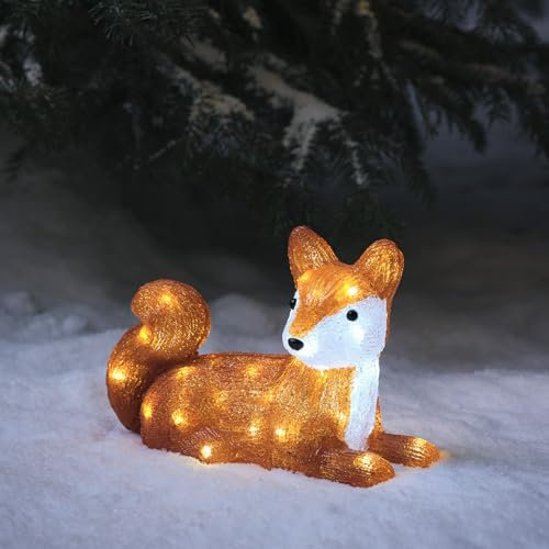 Lights4fun Outdoor Christmas Figure Light Up LED Acrylic Lying Fox Battery Operated with Timer 25cm