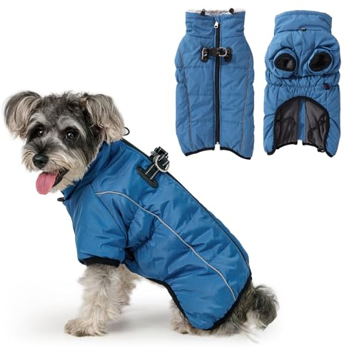 Savlot Warme Hundemäntel mit Geschirr wasserdichte Hundejacke für kleine, mittelgroße und große Hunde Fleecegefütterter Winterschneeanzug für Hunde Mantel Winterjacke mit hohem Kragen Weste Kleidung