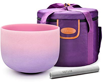 TOPFUND Rosa Lila 432Hz F Note Kristall-Klangschale 20,3 cm Herzchakra mit Tragetasche und Wildleder-Hammer