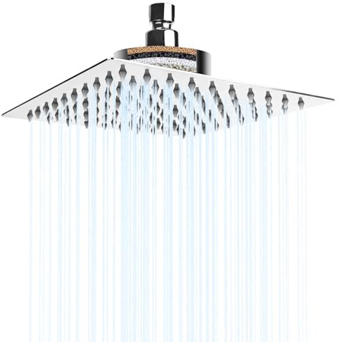 Filtered Shower Head 8″ Square, High Pressure Showerhead, Waterfall Filter Showerhead, Water Saving Rainfall Shower Head, Overhead Replacement for Hard Water Remove Chlorine and Harmful Substances