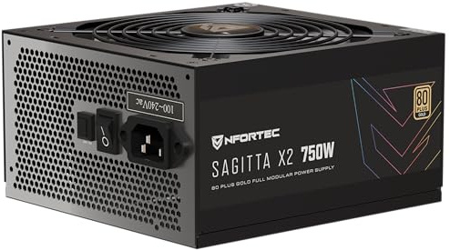 Nfortec Sagitta X2 750W Fuente de alimentación Full Modular 80+ Gold, Ventilador silencioso PCIE 5.1, ATX 3.1, Negro