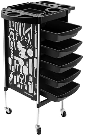 LKHDONG Carro de peluquería con 5 cajones y ruedas, capacidad de carga máxima de 100 kg, para salones de belleza, barbería, color negro