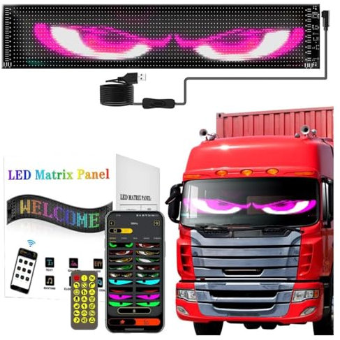 Wizvox 𝐋𝐄𝐃 Augen, Programmierbare LKW namensschilder 𝐋𝐄𝐃 Hohe H𝐞ll𝑖gk𝐞𝑖t Partys,3.6in*14.7in