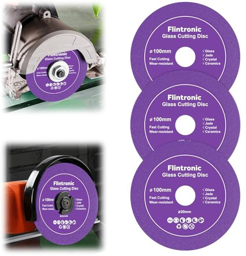 Flintronic 3PCS Disco da Taglio per Vetro, Lama per Sega Sottile da 4 Pollici, 100mm Disco Diamantato, per Smerigliatrice Angolare, Marmo, Vetro, Cristallo, Taglio- Viola