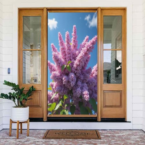 Housses de porte décoratives – Imprimé floral lilas printemps été n° 497 bannières de porte pour avant, panneau d'hiver et d'automne à suspendre pour extérieur et intérieur – Fournitures de décoration