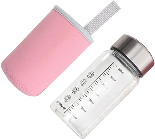 Hot Day, borraccia in vetro resistente al calore, 350 ml, graduata, con coperchio a prova di perdite, per fitness, viaggi, caffè, graduata, con scala graduata