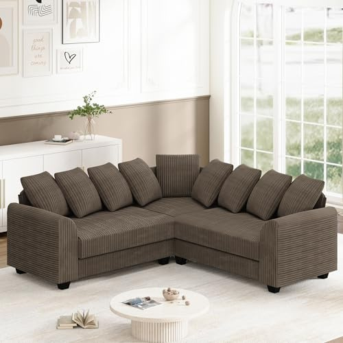 NADEUSAK Divano combinato modulare con cuscino per manubrio, per diverse scene come il soggiorno, divano ad angolo L, 200 x 200 cm (marrone)