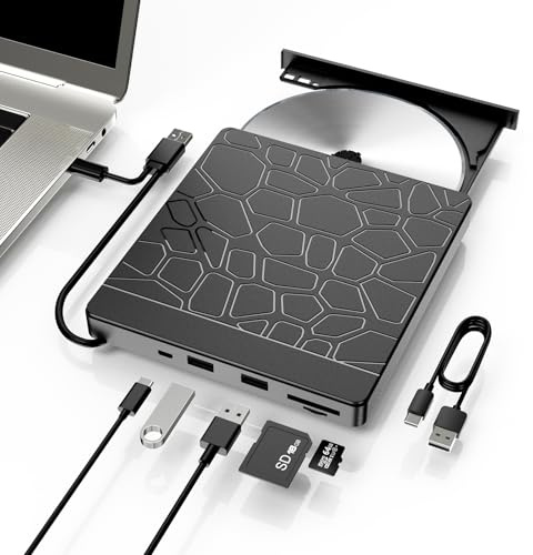 APPINESSEY External Blu-ray Drive for Laptop - Portable 5-in-1 USB 3.0 BD Reader, DVD/CD Drive with Dual USB-A Ports, SD/TF Slots - Blu-ray Player for PC, Windows/Mac/Linux OS Compatible (5 in 1)