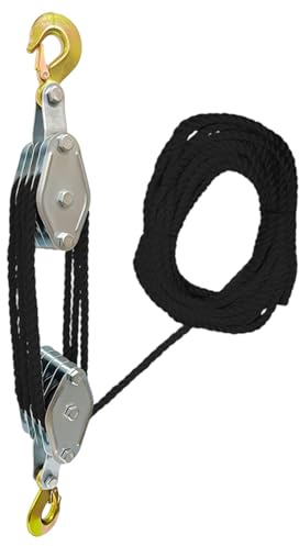 Seilzug-Flaschenzugsystem,Flaschenzug 4-fach mit 20m Seilbremse,8:1 Hubkraft,2.5m,Kapazität 400kg,Hochleistungs-Flaschenzug für die Jagd,das Heben Schwerer Gegenstände Garagen Lagerhäuser Gebäude