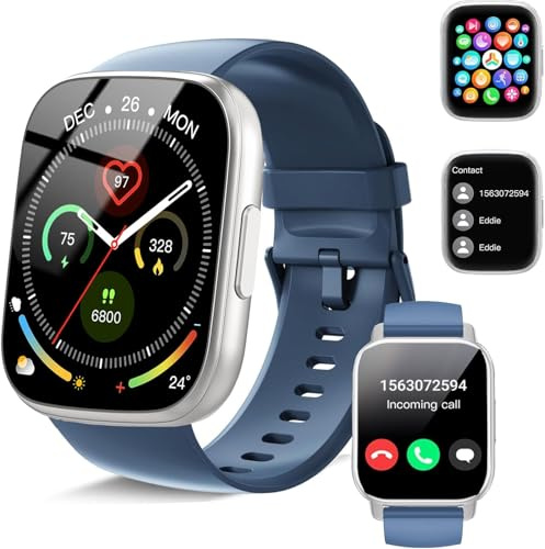 Poounur Smartwatch Herren Damen, 1.95 Smartwatch mit Bluetooth Anruf, Fitness Tracker mit Pulsuhr/Schlafmonitor, 110+ Sportmodi IP68 Wasserdicht Sportuhr, Schrittzähler Uhr für Android iOS Blau