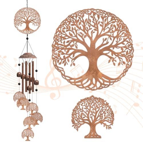 OLYCRAFT Arbre De Vie Carillon De Vent En Plein Air Carillon De Vent Mémorial De Sympathie En Fer Présentant Cloche Patio Cour Maison Jardin Décoration Pendentif 79.9cm