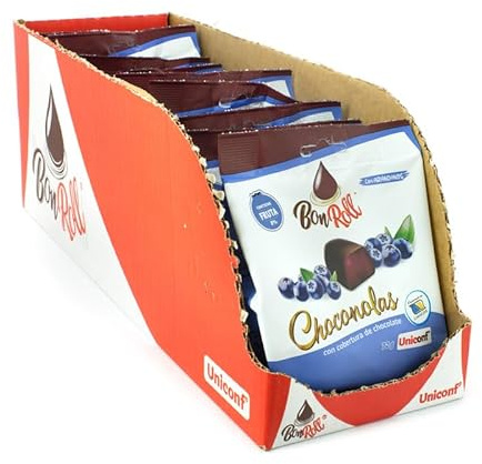 Bon Roll Choconola Uniconf – Snack de Chocolate con Relleno de Frutas – Surtido de Sabores (Fresa, Naranja y Arándano) – Estuche 12 Bolsas de 72 g (Arandano)