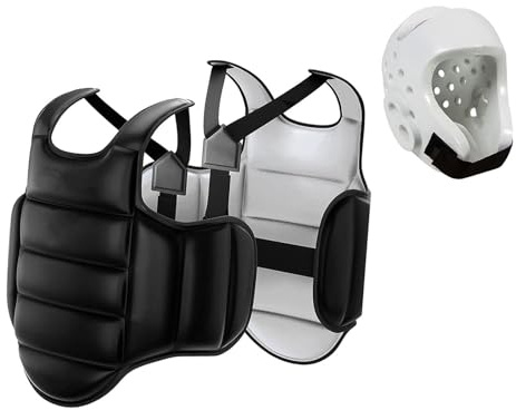 drburpily Karate Chest Protector Protective Gear With Helmet Lightweight Versatile Suitability For Men Women Full Face Helmet Provides Comprehensive Protections , Black and White , M