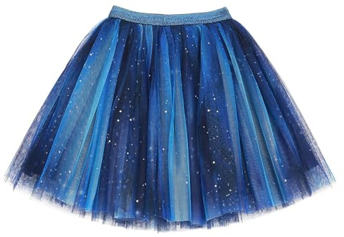 Tüll Rock Blau, Tüllrock Mädchen Festlich Sternen Monde Pailletten Tütü Rock Kinder Prinzessin Ballettrock Alltag Tüll Minirock Mit Elastischer Für Karneval Faschings Party