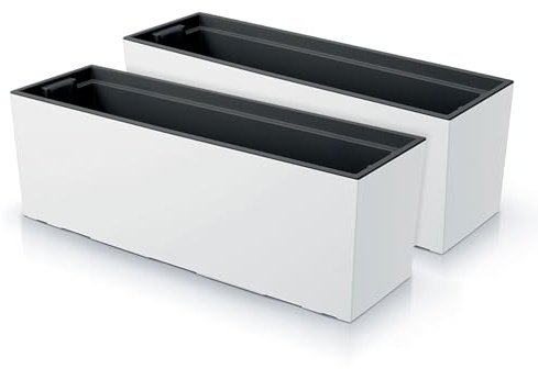 IMJ-Global - Set di 2 Fioriere da Esterno Grandi 77x23,5x24,6cm, Fioriera da Esterno in Plastica Moderni, Vaso da Esterno da Balcone Resistente alle Intemperie Perfette per Arredare Interni (Bianco)