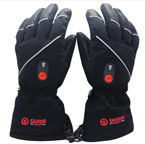 SAVIOR HEAT Heated Gloves for Men Women, 3M Thinsulate Rechargeable Electric Heated Waterproof Leather Skiing and Snowboarding Gloves (XL)
