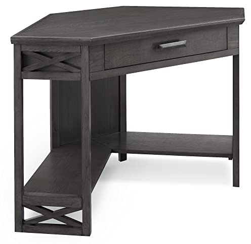 Leick Home 84430 Oak Corner Computer/Writing Desk with Drawer, Smoke Gray
