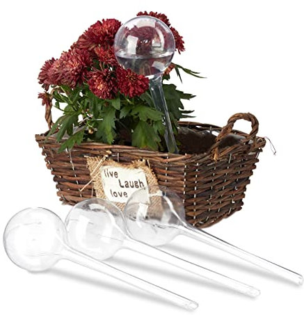 Relaxdays Set 24x Sfere per irrigazione, dosatori d’Acqua per Piante da Vaso, Ornamentali, Durata 2 Settimane, in plastica, Trasparente