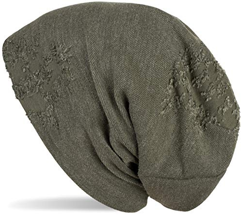 styleBREAKER Unisex Beanie Mütze mit strukturierter Oberfläche im Destroyed Vintage Look, Slouch Longbeanie 04024165, Farbe:Oliv
