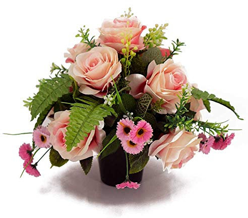 Angraves Diana Pink Rose Artificial Flower Graveside Cemetery Memorial Arrangement Pot