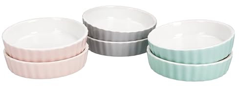 Set di 6 ciotole Emilia Ø 11,5 cm, 140 ml, porcellana, rosa, menta e grigio, mini teglia da forno rotonda, per crème brûlée, soufflé, cupcakes, tiramisu, ecc.