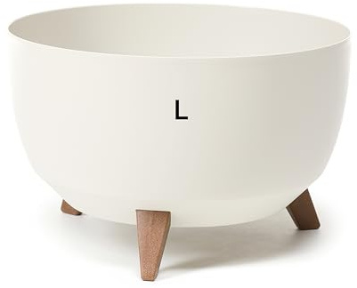 MELTOM Blumentopf mit Füßen Ø 40 cm Baumwolle Übertopf mit Drainageboden | Kunststoff matt, Füße in Holzoptik, Höhe 25 cm, Standfläche Ø 25,5 cm, fester Zwischenboden, Gummistopfen zum Ablassen