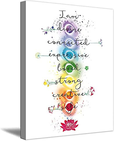 ZHONGYUTONG 7 Chakra Zitate auf Leinwand Kunstdruck Yoga Zen Wandposter Lotus Blume Gemälde Spirituelles Bild für Büro Badezimmer Wanddekoration (40x60cm Gerahmt)