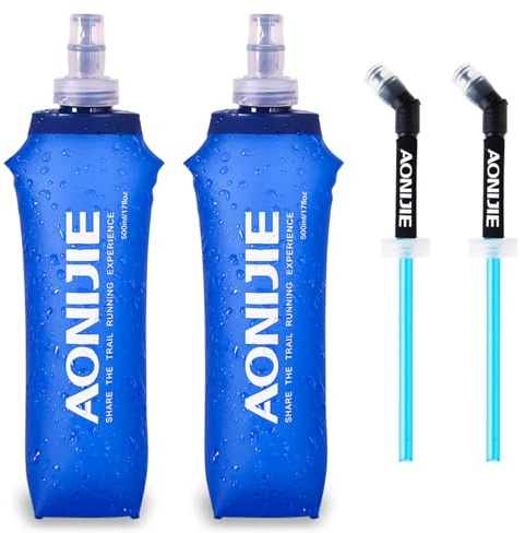 TRIWONDER Gourde Souple Pliable Flasque Running Bouteille d'eau Poche Hydratation Réservoir d'Eau Flacon pour Sport Utilisation en Extérieur (500 ml avec paille - 2 Pièces)