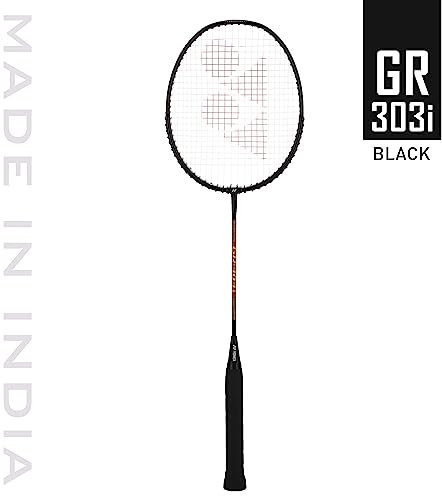 Yonex GR 303i Badmintonschläger mit vollständiger Abdeckung, Farbe: Schwarz, Größe: Standard, Material: Aluminium, für Anfänger, Form: isometrisch, hohe Haltbarkeit, geringes Gewicht für hervorragende