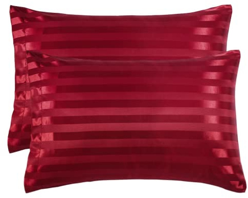 Damier 2er-Set Kissenbezug 80x80cm Rot Satin glatt glänzend Damast Streifen Seidig Mikrofaser Kissenhülle Kopfkissenbezug schont Haare und Haut