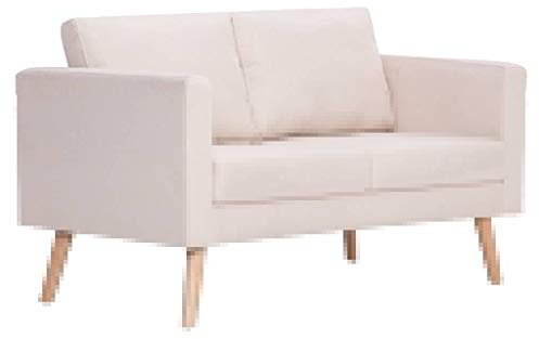 Susany 2-Sitzer-Sofa mit Sitzkissen Polstersofa 116 x 70 x 73 cm,Wohnzimmer Sofa Büro Bettsofa Lounge Couch Schlafcouch | Holzrahmen und Stoff,Cremeweiß
