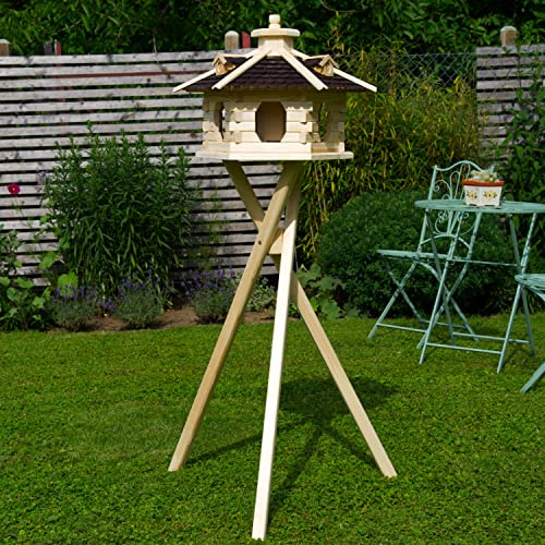 Vogelhaus V16 Natur Holzschindeldach (Größe Standard L mit Ständer Solar, Dach Holzschindeln braun)