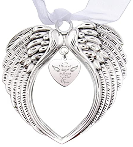 CREATCABIN Wing Memorial Weihnachtsschmuck Engelsflügel Memorial Geschenke Herz Baum Hängende Anhänger Für Verlust Einer Geliebten Erinnerung Mit Seidenband-I Have An Angel In Heaven I Call Her Mom