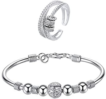 QKEPCY Schmuckset Glänzender Ring Armband Kombination Damen Schmuck Silber Kristall Zirkonia Elegant Klassisch Zeitlos